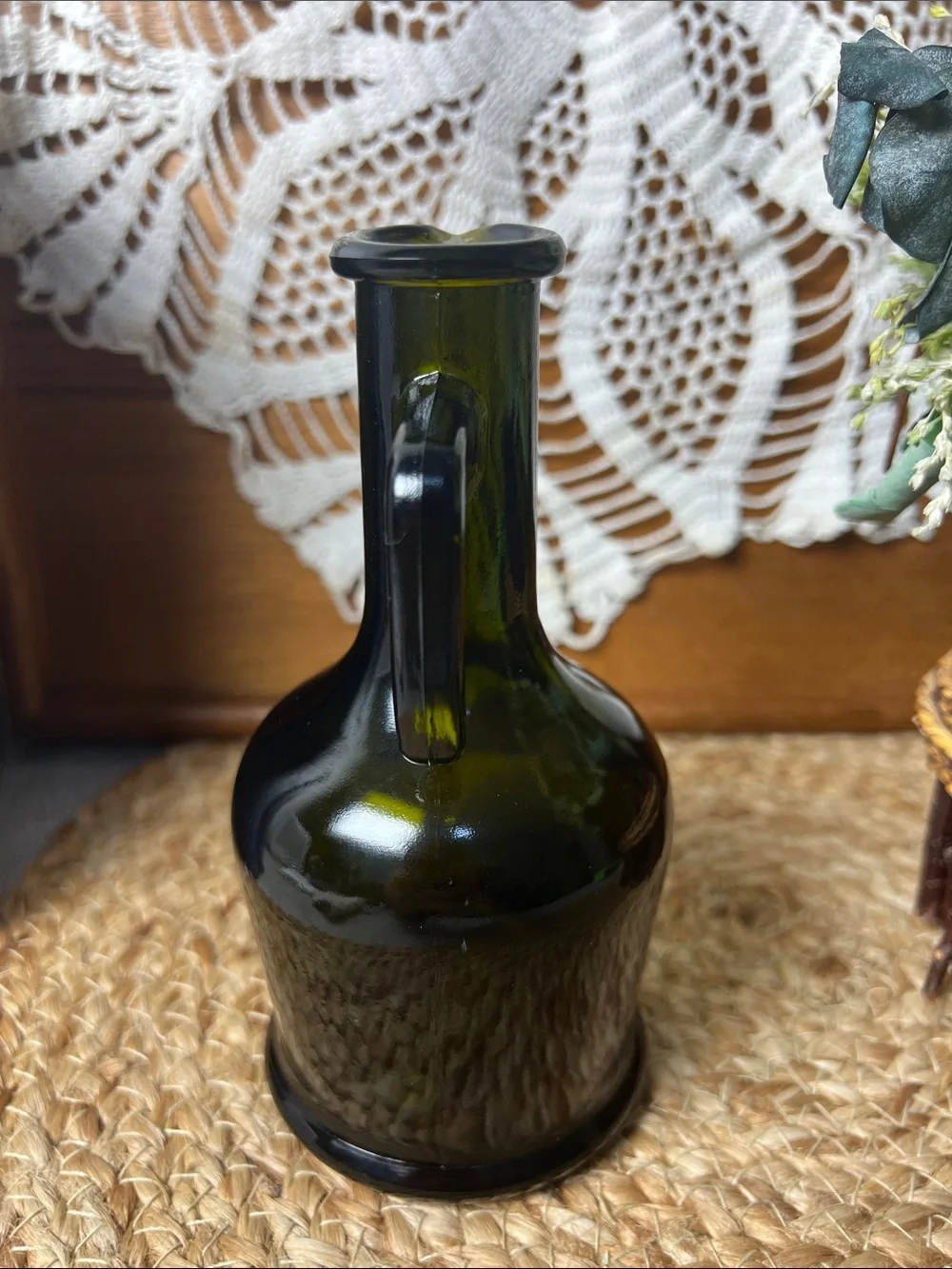 Vintage Vetro Brev Olive Green Glass Cruet Pitcher Italy Style MCM